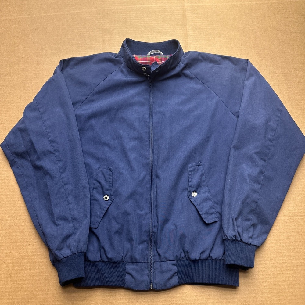 Pyramid Vintage G9 Harrington Jacket Mens Sz L Blue 70s Plaid Lined Long Sleeve